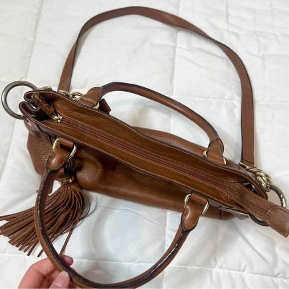 Michael Kors Brown Leather Charm Tassel Medium Satchel - Picture 8 of 13